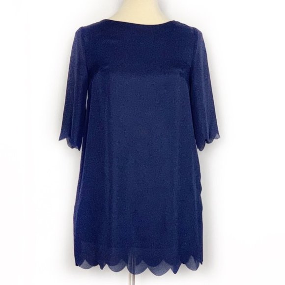 Tobi Navy Blue Mini Scalloped Edge Shift Dress - Picture 3 of 8